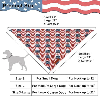ADOGGYGO American Flag Dog Bandana 2 Pack, Reversible White Red USA Flag Pet Scarf Bib, Adjustable Fit 4th of July Bandanas for Medium Large Dogs Pets (Large)