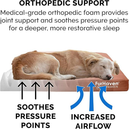 Furhaven Water-Resistant Orthopedic Dog Bed for Large Dogs w/ Removable Washable Cover, For Dogs Up to 95 lbs - Indoor/Outdoor Logo Print Oxford Polycanvas Mattress - Chestnut, Jumbo/XL