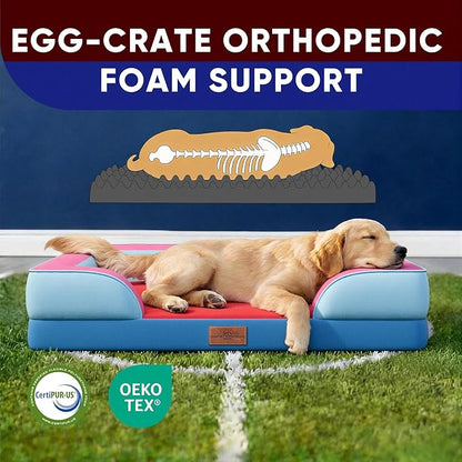 Comfort Expression Orthopedic Dog Bed for Large Dogs 36x27 Inch, Waterproof Egg Crate Foam Large Pet Bed with Removable Bolsters, Dog Couch with Washable Cover & Non-Slip Bottom, Atlanta