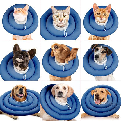 IDOMIK Dog Recovery Collar, Waterproof Soft Dog Cone After Surgery, Comfy Protective Elizabethan Collar Alternative for Dogs Cats, Adjustable Pet Neck Donut Cone Anti-Licking Biting Wounds,Navy,3XL