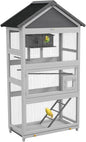 PawHut Wooden Bird Aviary, 67" Outdoor Bird Cage with Slide-Out Tray, Three Doors, Birdhouse, Ladder, Perches for Finches, Parakeets, Gray