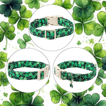 St Patricks Day Dog Collar for Giant Large Dogs - Green Lucky Clover Dog Collars, Lightweight Adjustable Irish Festival Shamrock Dogs Collars with Quick Release Buckle XL