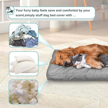 Explore Land Waterproof Dog Bed Cover Canvas Washable Dog Crate Pad Replacement Cover for 36 Inch Crate, 34Lx22Wx3.5H inch, Gray