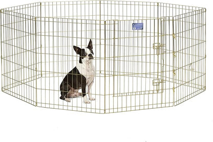 MidWest Homes for Pets Folding Metal Puppy / Dog Exercise Pen, Indoor/Outdoor Playpen with Door, 16 Sq Feet of Play Space, 30-Inches Tall, Gold Zinc