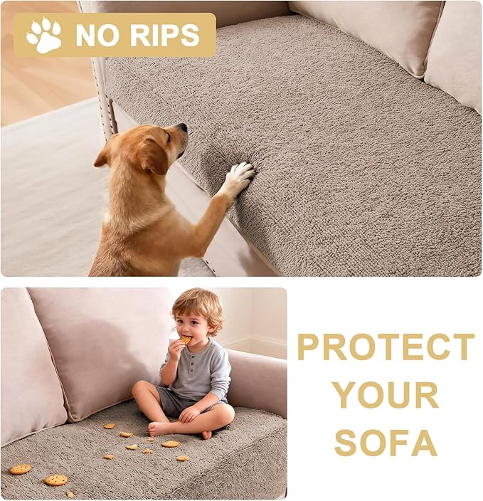 H.VERSAILTEX Non Slip Pet Couch Cover Chenille Dog Bed Protector Thick Soft Sofa Slipcover Pet Friendly Washable Couch Cushion Covers for Pets (30" x 53", Taupe)