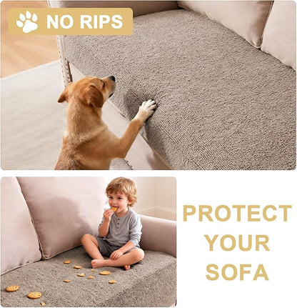 H.VERSAILTEX Non Slip Pet Couch Cover Chenille Dog Bed Protector Thick Soft Sofa Slipcover Pet Friendly Washable Couch Cushion Covers for Pets (40" x 50", Taupe)