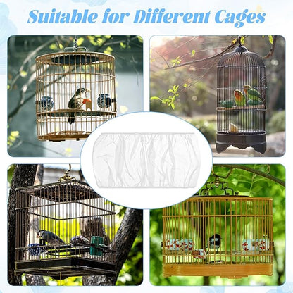 2 PCS Bird Cage Seed Catcher Airy Gauze Bird Cage Cover White Birds Cages Net Cover Guard Net Adjustable Stretchy Birds Cages Netting Universal Birdcage for Parrot Enclosures Round Square
