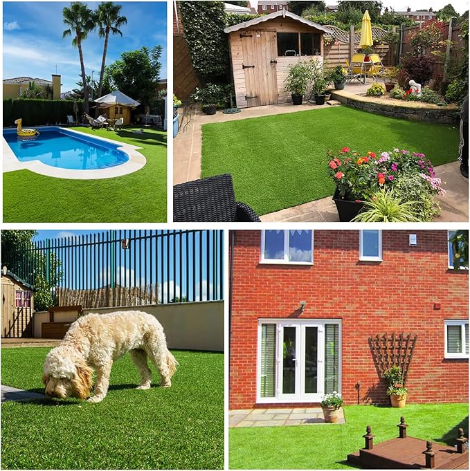 Artificial Grass Rug Outdoor Indoor 12FTX60FT Fake Grass Carpet Green Synthetic Grass Pet Turf Realistic Faux Grass Rug with Drain Holes for Garden Lawn Landscape Balcony Home Decor Patio