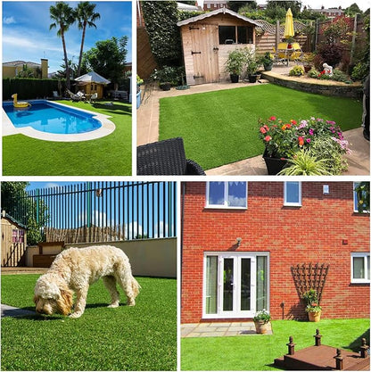Artificial Grass Rug Outdoor Indoor 9FTX94FT Fake Grass Carpet Green Synthetic Grass Pet Turf Realistic Faux Grass Rug with Drain Holes for Garden Lawn Landscape Balcony Home Decor Patio