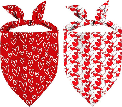 Valentines Dog Bandanas, 2 Pack Mother's Day Triangle Dog Bandanas, Reversible Love and Heart Pet Scarf, Premium Durable Fabric, Boys and Girls, Holiday Bandana for Large and Extra Large Dogs