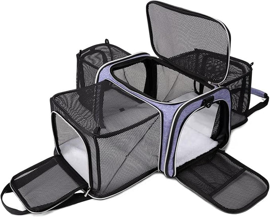 BAGLHER Cat Carrier Bag,Airline Approved Pet Carrier Soft Side Pet Travel 5 Sides Open Doors 3 Sides Expandable Foldable Dog Carrier with Fleece Pad