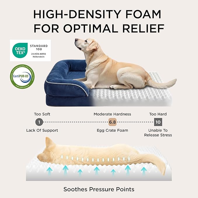 Bedsure XXL Orthopedic Dog Bed for Extra Large Dogs - Washable Giant Dog Cat Bed Waterproof, Comfort Dogs Couch Sofa with Washable Removable Cover, Pet Bed with Nonskid Bottom, Blue Navy, 52"