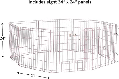 MidWest Homes for Pets Folding Metal Puppy / Dog Exercise Pen, Indoor/Outdoor Playpen with Door, 16 Sq Feet of Play Space, 24-Inches Tall, Pink