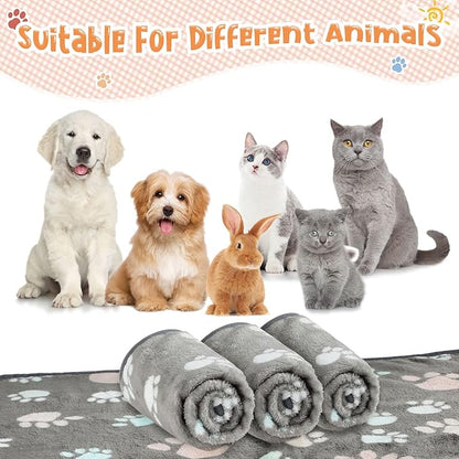 Tatuo 4 Pcs Dog Blanket for Pet Cat Blankets Indoor Puppy Teething Stuff Toys Paw Print Fleece Soft Blanket Sleep Mat for Guinea Pig Cage(Dark Gray,Small(24 x 16 Inch),Square)