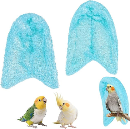 2Pcs Comfort Corner Fleece Bird Blanket Parrot Cage Snuggle Hut Warm Bird Nest House Bed Hanging Hammock Toy for Parakeet Cockatiel Pigeon Small Animals Shelter Plush Bedding(Blue/M)