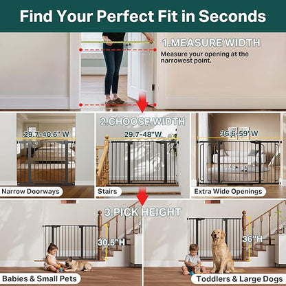 Cumbor 36.6-59" Extra Wide Baby Gate for Stairs, Pressure Mounted Dog Gate for Doorways, Auto-Close Easy Walk Through Safety Child Gate for Kids Toddler, Tall Pet Gates Indoor, Black