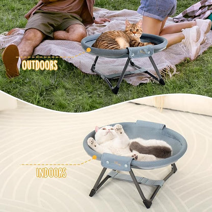 KITTY KINGDOM Elevated Cat Hammock Bed, Foldable No-Assembly Cat Bed with Breathable Mesh for Indoors and Outdoors Use, Lightweight Raised Pet Bed for Cats and Small Dogs