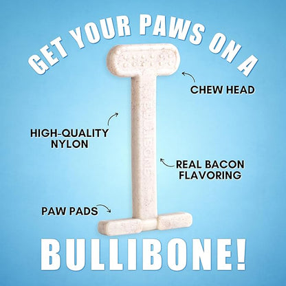 Bullibone Nylon Dog Chew Toy for Aggressive Chewers - Dental Hygiene Bone with Bacon Flavor, Durable Tough Chew Toys for Small Dogs, Indestructible Dog Bone - Single