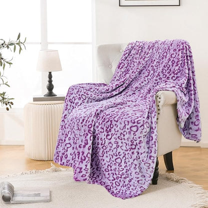 Bnuitland Purple Leopard Print Flannel Throw Blanket, 300 GSM Double Sided Fuzzy Fluffy for Bed Sofa Couch Travel, Super Soft Lightweight Cheetah Print Blanket for Adultsa and Kids, 50×60 inch