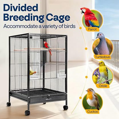 VIVOHOME 30 Inch Height Wrought Iron Bird Cage with Rolling Stand for Conures Lovebirds Cockatiels Finches, Black