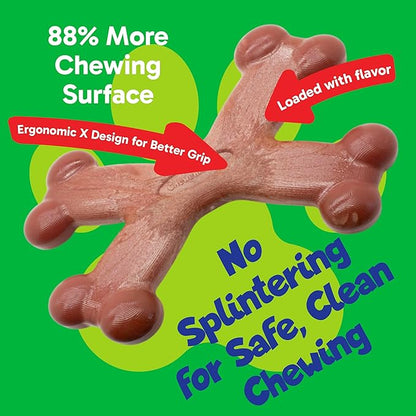 Chew’EMS X Bone Dog Chew Toy for Aggressive Chewers – Long-Lasting Chicken Flavor Nylon Bone – Durable, Rawhide-Free Dental Toy - Giant Size – Made in USA