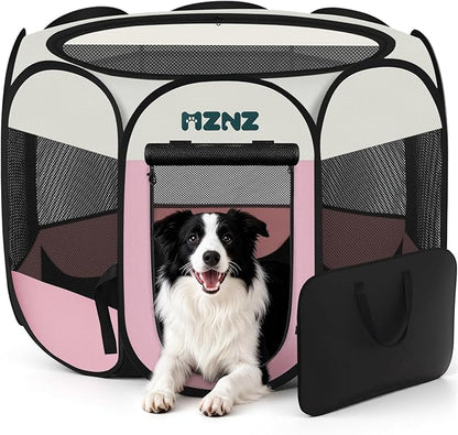 Dog Playpen, Portable Puppy Pet Crate Indoors for Small/Medium/Large Dogs Cats Rabbits, Foldable Dog Cage Enclosure for Outdoor, Pop Up Dogs Tent Kennel with Carrying Case, Pink
