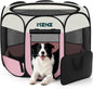 Dog Playpen, Portable Puppy Pet Crate Indoors for Small/Medium/Large Dogs Cats Rabbits, Foldable Dog Cage Enclosure for Outdoor, Pop Up Dogs Tent Kennel with Carrying Case, Pink