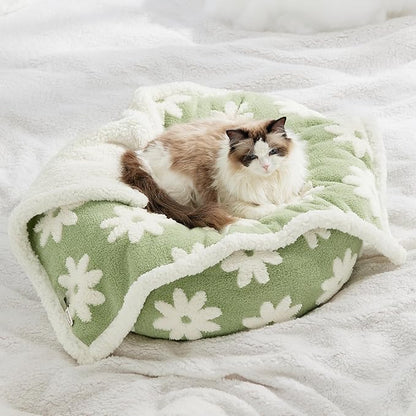 LE SURE Waterproof Puppy Blanket for Small Dogs - Washable Double Sided Dog Blankets with Warm Jacquard Shag and Soft Sherpa Fleece, Pet Cat Blanket for Couch Protection, 3D Textured Cloud, Green