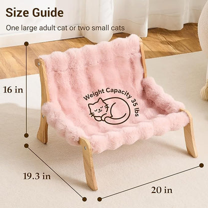 Solid Wood Cat Couch Bed for Indoor Cats, Modern Cat Sofa with Ultra-Soft Plush Surface Washable, Reclined Backrest, Elevated Elevated Cat Lounge Furniture for Small to Adult Pets, Sakura Pink