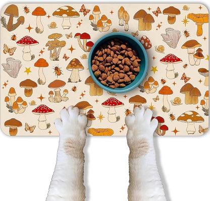 Dog Food Mat for Pet Cat Food Mat, Mushroom Absorbent Quick Dry Dog Bowl Mats for Food and Water, Non-Slip Cat Pet Feeding Mats for Floor Placemats 12"x20"