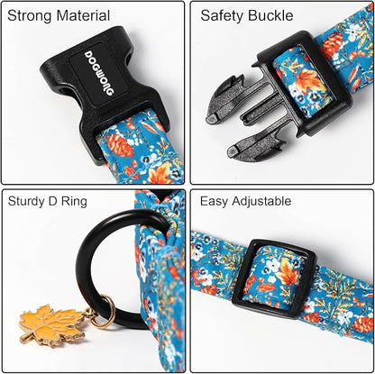 DOGWONG Fall Maple Dog Collar- Cute Classic Fall Autumn Flower Dog Collars Adjustable Fall Dog Collar for Small Medium Large Dogs L
