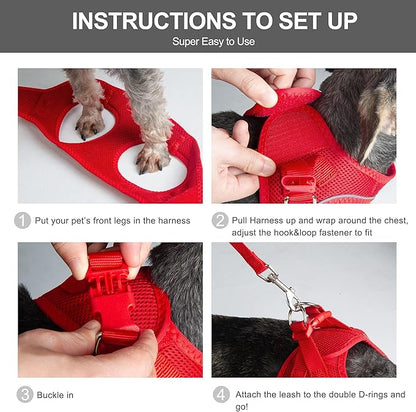 Fida Comfy Dog Harness with Leash, Soft Puppy Vest Escape Proof, Breathable Lightweight Soft Mesh, Adjustable Reflective Step-in Harness for Cat & Extra-Small Pet (XS, Red)