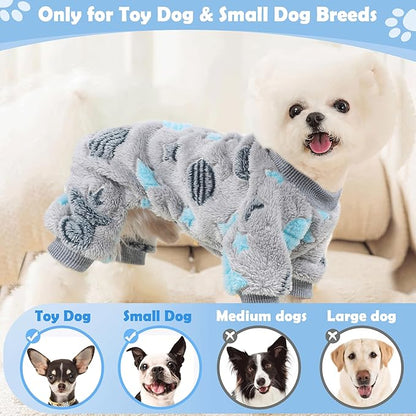 Fleece Dog Pajamas for Small Dogs Boy Warm Winter Dog Clothes Pjs Cute Extra Small Dogs Sweaters 4 Legs Puppy Jumpsuit Soft Puppy Onesies Pet Apparel Outfits for Chihuahua Yorkie Cat, Grey, XS