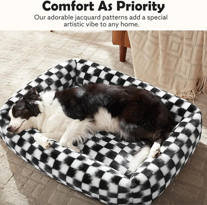 JOEJOY Large Dog Beds Large Sized Dog, Rectangle Washable Orthopedic Corduroy Fleece Pet Bed with Removable Zipper Cover, Cute Soft Calming Puppy Bed with Non Skid Bottom