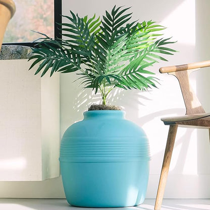Good Pet Stuff Hidden Litter Box Planter, Decorative Cat Litter Enclosure with Carbon Filter, Artificial Plant, Easy Clean, Indoor Design, Original Round Style, Base Kit, Caribbean Blue