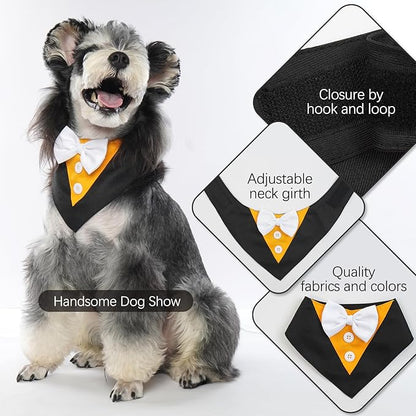 FUAMEY Dog Tuxedo Halloween for Medium Dogs,Dog Formal Suit Dogs Attire Pet Bow Tie Puppy Party Costumes Cat Tux Outfits Pets Bandana Cosplay Adjustable Bowties Thanksgiving Halloween M