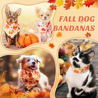 Chunful 100 Pieces Thanksgiving Dog Bandanas Bulk Fall Autumn Pet Bandanas with Pumpkin Patterns Triangle Scarf Bib Kerchief Set for Small Large Dog Costume Accessories (25.6 x 17.7 x 17.7)