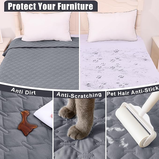 Smiry Waterproof Dog Bed Cover Blanket, Soft Reversible Pet Blanket, Washable Leakproof Cats Dogs Couch Cover for Sofa, Couch, Furniture (82x82 Inch, Grey/Dark Grey)