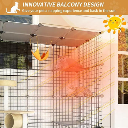 Oneluck 41Inch Catio Outdoor Cat Enclosure with Super Large Enter Door, Balcony Cat Playpen with Platforms,DIY Outside Cat Patio Large Exercise Place Ideal for 1-2 Cats