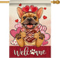 Artofy Welcome Valentines Day French Bulldog Dog Large Decorative House Flag, Red Pink Heart Yard Garden Outside Decor Pet Lover Gift, Anniversary Wedding Outdoor Home Decoration Double Sided 28 x 40