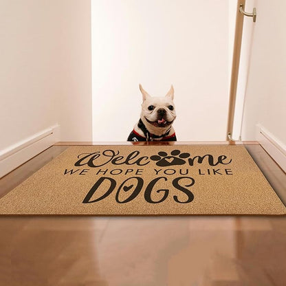 Funny Dog Welcome Door Mats, We Hope You Like Dogs Door Mat for Home Outside Entryway, Outdoor Pet Lover Owner Gift, Artificial Coir Doormat Rugs for Patio Kitchen Decor, 17x30 Inch
