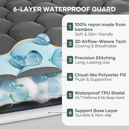 OhGeni 100% Waterproof Mattress Protector, California King-Gray, Fits 6"-20" Mattresses Deep Pocket, Cooling for Taller Person, Breathable Fitted Sheets, Soft Bed Cover, Noiseless, Machine Washable