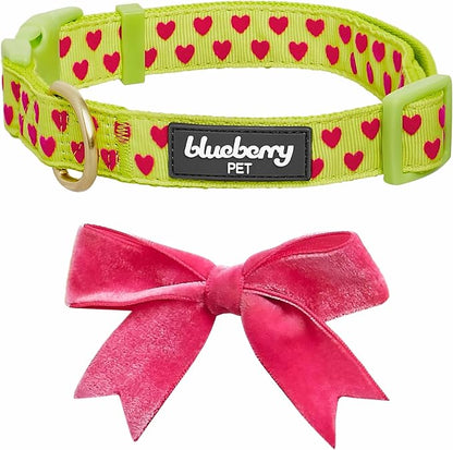 Blueberry Pet Adjustable Flocking Dog Collar with Detachable Velvety Bowtie - Heart in Gothic Grape