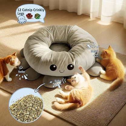 Cat Tunnel Bed for Indoor Cats, Peekaboo Cat Cave Bed, Cat Tunnel Christmas Tree Skirt, Octopus Shaped