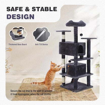 Cat Tree 54 Inch, Multi-Level Cat Tower with Condo, Perches, Sisal Scratching Posts and Climbing Ladder, Pet Play Toy Balls House for Indoor Cats