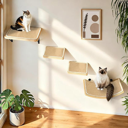 Cat Floating Wall Shelf with Scratching Mat, 1PC 9.7X16.6 Inch Large 1 Inch Thick Wood Cat Window Perches Hanging Shelves Wall Mounted Beds for Sleeping, Playing, Climbing, Support to 30 LBS