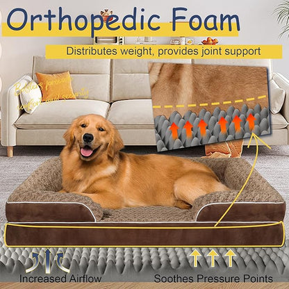 Orthopedic Dog Bed for Large Medium Sized, Washable Memory Foam Large Dog Bed, Medium Pet Sofa with Removable Cover, Washable Waterproof Pet Couch Beds(Brown, L)