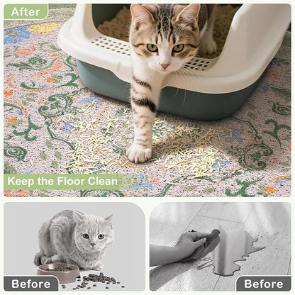 Bienbee Cat Litter Mat, 24" x 15" Litter Box Mat Rug with Non-Slip Bottom,Urine and Water Proof, Easy to Clean Cat Supplies Essentials for Indoor Kitty Kitten Floor, Bean-Green M