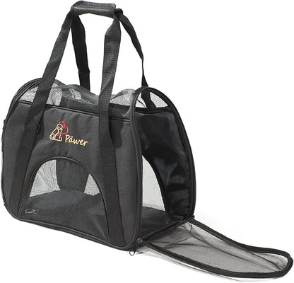 Pawer Soft-Sided Pet Carrier for Cat and Small Dog,Black Color,Medium Size,Washable 600D Oxford Cloth Airline Approved Travel Tote,with 2 Mesh Opens and a Strap for Carry,Multiple Colors Available