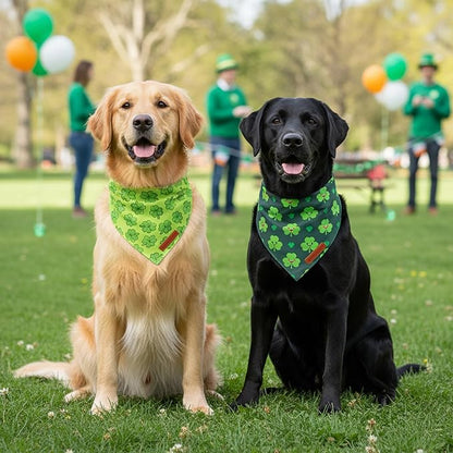 ADOGGYGO St Patrick Dog Bandana 2 Pack, Reversible Shamrock Pet Scarf Bib, Adjustable Fit Green St Patricks Day Bandanas for Medium Large Dogs (Large)